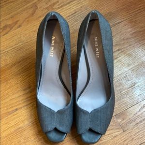 Nine West herringbone peep toe heels